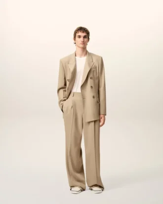 Beige New Wool Low Waist Wide Trousers