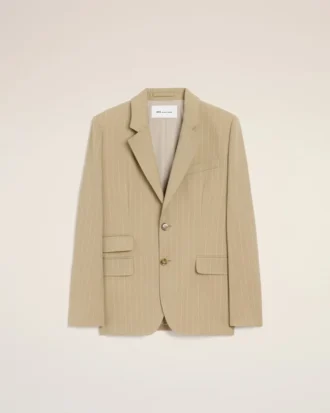 Beige New Wool Single Breasted Boxy Jacket