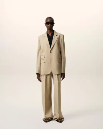 Beige New Wool Single Breasted Boxy Jacket