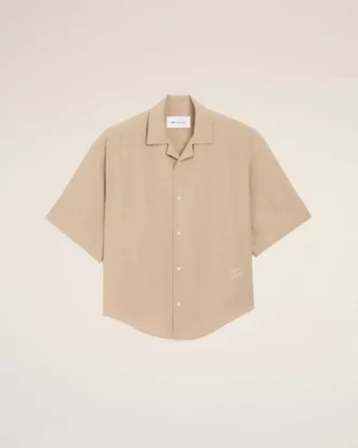 Beige Short Sleeve Embroidered Ami Paris Boxy Shirt