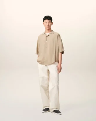 Beige Short Sleeve Embroidered Ami Paris Boxy Shirt