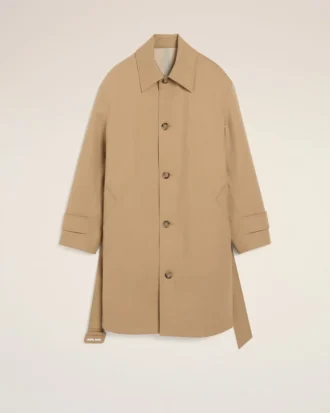 Beige Water-Repellent Cotton Twill Belted Mac