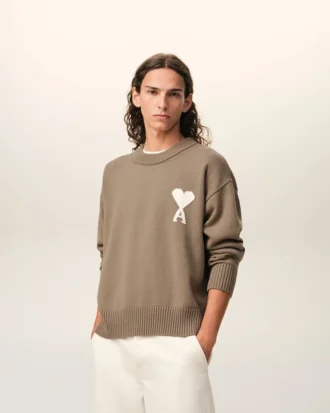 Beige Wool and Cotton Crewneck Ami De Coeur Sweater
