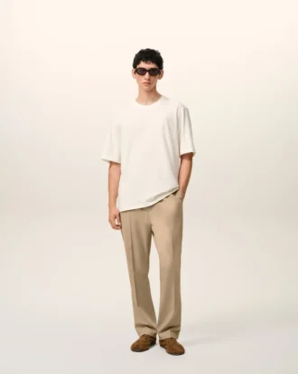 Beige Wool Elasticated Waist Trousers