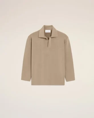 Beige Wool Long Sleeves Polo