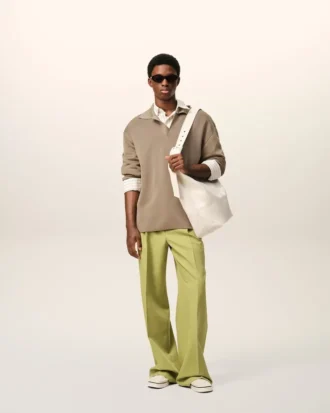 Beige Wool Long Sleeves Polo
