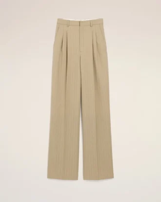 Beigefarbene Hose Aus Schurwolle Mit Hoher Taille Und Weitem Bein