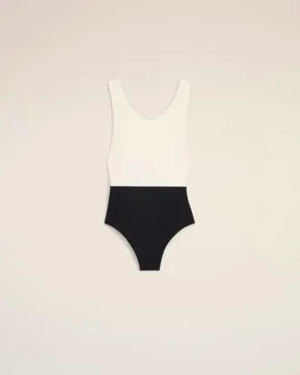Black and White Nylon One Piece Swimsuit