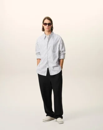 Black Blended Linen Elasticated Waist Trousers