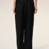 Black Blended Linen Elasticated Waist Trousers Black Blended Linen Elasticated Waist Trousers