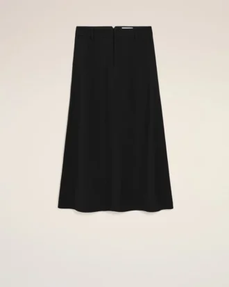 Black Blended Linen Tailor Construction Long Trapeze Skirt