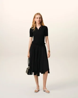 Black Blended Silk Midi Corolla Skirt