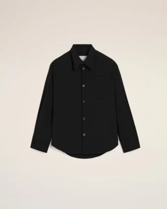 Black Blended Silk Sharp Collar Adjusted Shirt