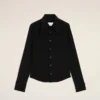 Black Blended Silk Sharp Collar Adjusted Shirt Black Blended Silk Sharp Collar Adjusted Shirt