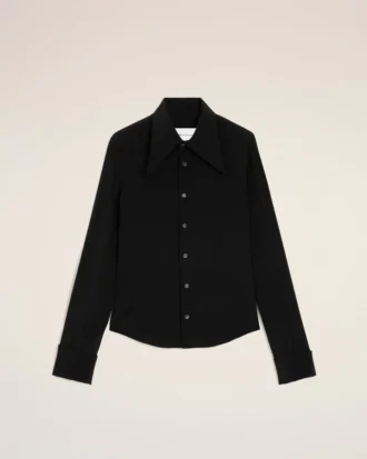 Black Blended Silk Sharp Collar Adjusted Shirt Black Blended Silk Sharp Collar Adjusted Shirt