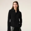 Black Blended Silk Sharp Collar Adjusted Shirt Black Blended Silk Sharp Collar Adjusted Shirt