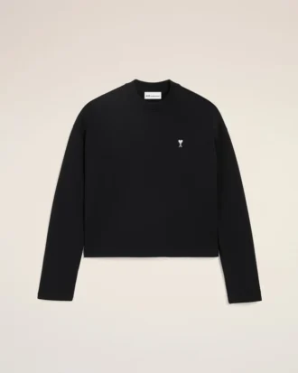 Black Cotton Ami De Coeur Cropped Sweatshirt