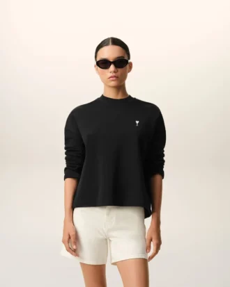 Black Cotton Ami De Coeur Cropped Sweatshirt