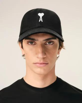 Black Cotton Ami De Coeur Felt Patch Cap Black Cotton Ami De Coeur Felt Patch Cap