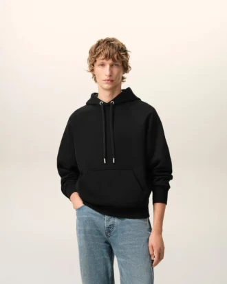 Black Cotton Embossed Ami De Coeur Hoodie