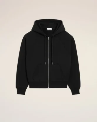 Black Cotton Embossed Ami De Coeur Zipped Hoodie
