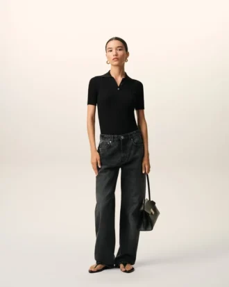 Black Cotton Large Fit Jeans