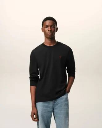 Black Cotton Red Ami De Coeur Longlseeves Tshirt