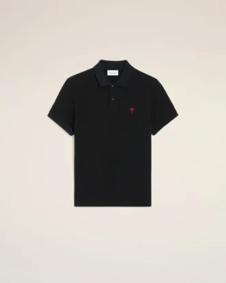 Black Cotton Red Ami De Coeur Polo Shirt