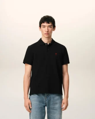 Black Cotton Red Ami De Coeur Polo Shirt