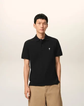 Black Cotton Short Sleeves Ami De Coeur Polo Shirt