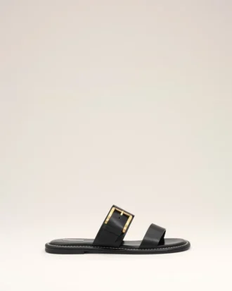 Black Cow Leather Buckle Sandals
