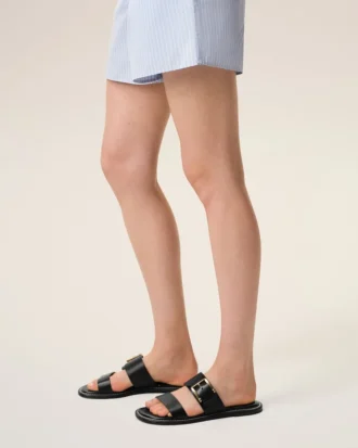 Black Cow Leather Buckle Sandals