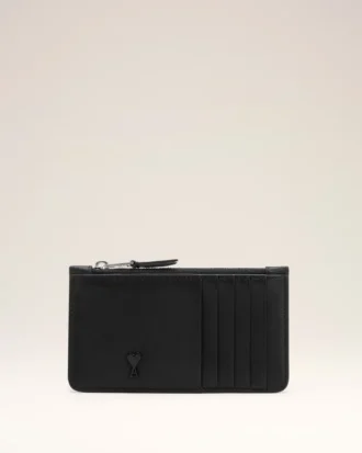 Black Cowhide Leather Ami De Coeur Zipped Card Holder Black Cowhide Leather Ami De Coeur Zipped Card Holder