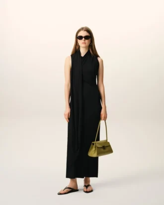 Black Jersey Maxi Lavalliere Dress