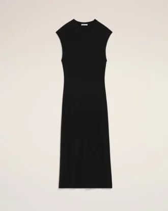 Black Jersey Sleeveless Fitted Long  Dress