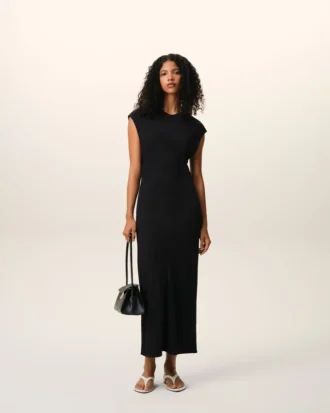 Black Jersey Sleeveless Fitted Long  Dress