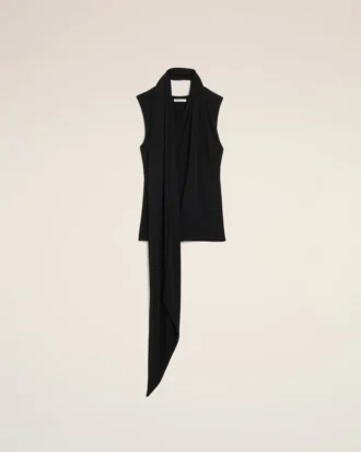 Black Jersey Sleeveless Lavalliere Top