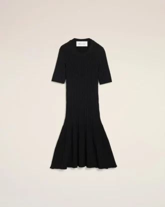 Black Knit Mini Godet Dress