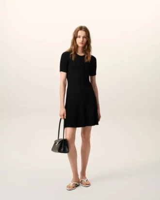 Black Knit Mini Godet Dress