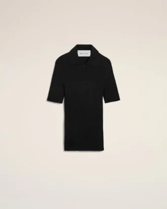 Black Knit Short Sleeves Polo