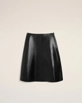Black Lamb Leather Midi Trapeze Skirt