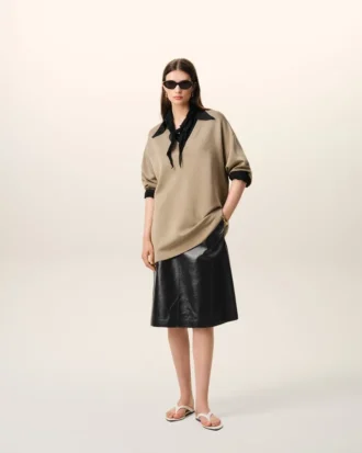 Black Lamb Leather Midi Trapeze Skirt