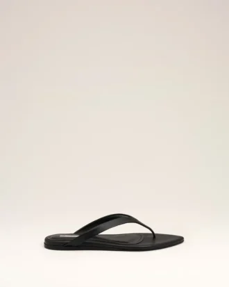 Black Lamb Leather Pointed Toe Flip Flops Black Lamb Leather Pointed Toe Flip Flops