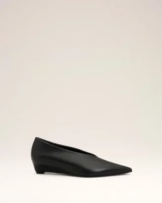 Black Lamb Leather Pointed Toe Wedge Pump Black Lamb Leather Pointed Toe Wedge Pump