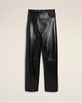 Black Lamb Leather Wrapped Belted Trousers