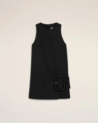 Black New Wool Belted Mini Dress