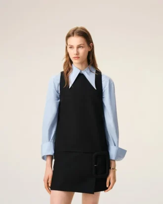 Black New Wool Belted Mini Dress