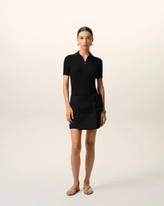 Black New Wool Big Buckle Belted Mini Skirt Black New Wool Big Buckle Belted Mini Skirt