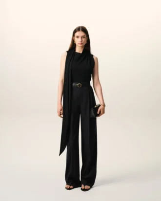 Black New Wool High Waist Wide Trousers
