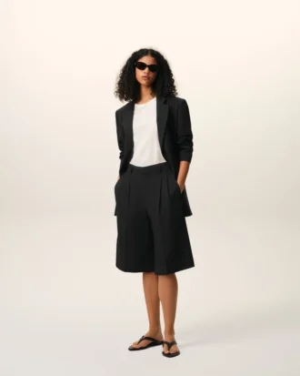 Black New Wool Low Waist Wide Bermuda Shorts